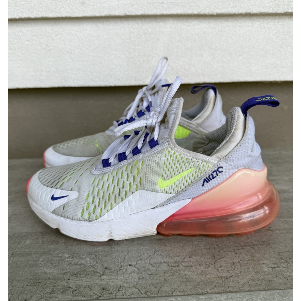 Nike Air Max 270 White Pink Volt Running Trainer Shoes Dh0252-100 Womens Size 8